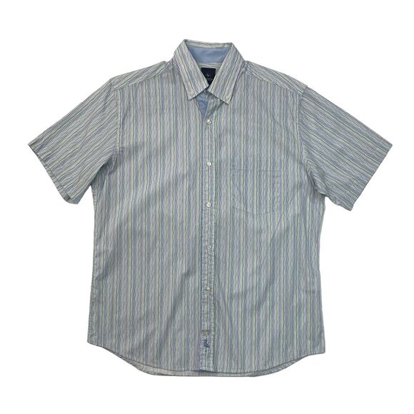 Tailorbyrd Shirt Mens M Medium Stripe Pinpoint Button Down Short Sleeve Cotton - Picture 1 of 10
